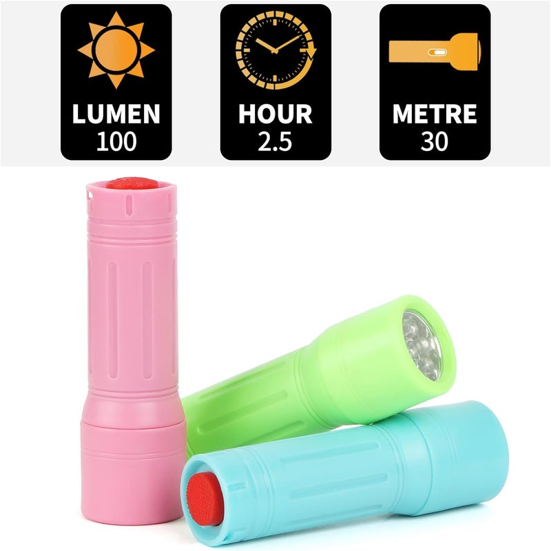 Hilngav 9-LED Mini Flashlight 6-Pack, Small Multicolor Flashlights with Lanyard, 18 AAA Batteries Included, for Hurricane Supplies, Christmas Gifts Stocking Stuffers - Image 4